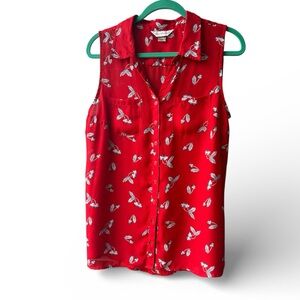 Christopher & Banks Cherry Sleeveless Button Up Top